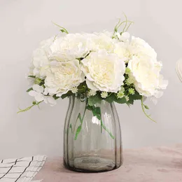 Faux Floral Greenery Tea Rose Artificial Silk Flowers High Quality Bouquet 5 heads Fake Flowers Daisy Bud Decoration for Wedding Home Foam J220906