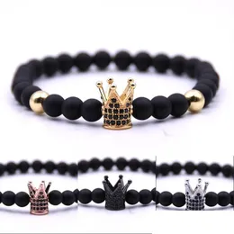 P￤rlstr￤ngar kronp￤rlor armband frostade svarta smycken wrap chain m￤n kvinnor natursten armband koppar inlagd zirkon 2 8BB G2 DHHER