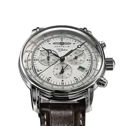 2022 w gorącym stylu nowy zegarek Zeppelin moda trzy oczy bieganie drugi wielofunkcyjny chronograf Top skórzany biznesowy zegarek kwarcowy