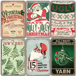 2023 Funny Vintage Christmas Tree Metal Painting Tin Signs Bells Santa Claus Poster Christma Retro Metal Plate Bar Pub Home Wall Decor