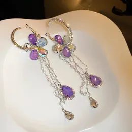 Lustre de lustre coreano Groot de gota de menina Brincos 2021 Trend Ladies Fashion Fashion Cristal Purple Chain Tassel Summer Holiday Brincos Jewelry