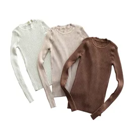 Women's Knits Tees Women Sweater Pullover Basic Ribbed Sweaters Cotton Tops Knitted Solid Crew Neck With Thumb Hole 220915