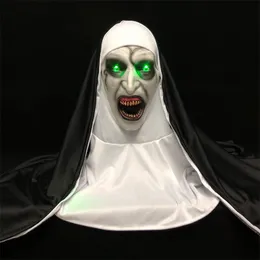 Maschere per feste LED Horror The Nun Mask Cosplay Maschere spaventose in lattice con foulard Led Light Puntelli per feste di Halloween Deluxe 220915