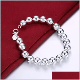 ビーズストランド925 Sterling Sier 8mm/10mm Hollow Circle Ball Beads Beaded 20cmブレスレット女性チャームファッションジュエリー