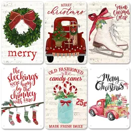 Merry Christmas Vintage Poster Metal Painting Signs Candy Christmas Tree Car Retro Plate Tin Sign Truck Cafe Bar Pub Home Kids Room Wall Decor Gift 20x30cm