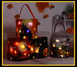 2022 New Halloween Festive Party Supplies Basket Glowing Pumpkin Bag Children's Portable Candy Bag Ghost Festival Tote Bucket Decoration Props