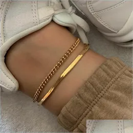 خلخال روز الذهب لون الفولاذ المقاوم للصدأ سلسلة الأفعى Anklet أنثى الكورية البسيطة سوار القدم السوار الشاطئية بوهو المجوهرات 19 DHL6H