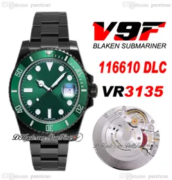 V9F BLAKEN VR3135 Automatik-Herrenuhr, PVD-Stahl, schwarze Keramiklünette, grünes Zifferblatt, OysterSteel-Armband, Super Edition, Karte derselben Serie, Puretime A1