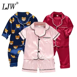 Kleidungssets LJW Kinder Pyjamas Set Baby Anzug Kinder Kleidung Kleinkind Jungen Mädchen Eis Seide Satin Tops Hosen Set Home Wear 220915