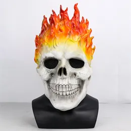 Party Masks Bulex Halloween Ghost Rider Red And Blue Flame Skull Mask Horror Ghost Full Face Latex Masks Cosplay Costume Props 220915