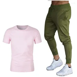 Herrsp￥riga gymnastik H￶gkvalitativ jogging Tv￥delar Fashion T-shirt Sweatpants Suit Running Training Sportswear Sports Trousers