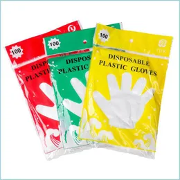 Other Kitchen Tools Plastic Disposable Glove Food Grade Waterproof Transparent Gloves Home Clean Colorf Packing 100Pcs See Pic Kitche Dhwuy