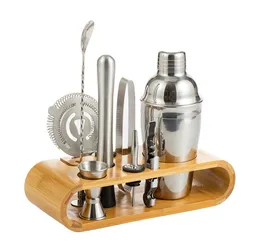 Bartending Kit Cocktail Bar Tools Shaker Set Bartender Shakers Rostfritt st￥l 12-delat barverktyg med elegant bambustativ