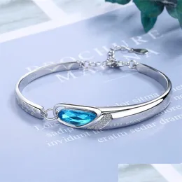 Bangle 925 Sterling Sier New Woman Fashion Jewelry Alta qualità Blue Crystal Zircon Retro Simple Selling Fai da te Bracciale Drop Delivery 2 Dhlv4