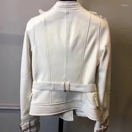 راكب الدراجة النارية للنساء النسائي Moto v-Neck أصيلة من النساء السترات السترات النحيفة FIT SHIPPER SHEEPSKIN