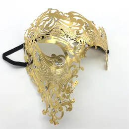 Maschere per feste Puntelli di Halloween Venezia Metallo Maschera di ferro Mezza faccia Travestimento Maschile dorato Con un occhio solo Cos Performance Maschere di Halloween con benda sugli occhi 220915