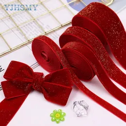 Andra evenemangsfestleveranser julband röd lysande år sammet band 5 meter kranspresents gåvor inpackning kransar bågar 220914