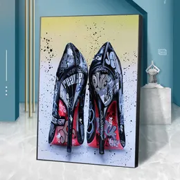 현대의 낙서 예술 하이힐 신발 포스터와 인쇄 캔버스 그림 거실 홈 장식 cuadros no 프레임을위한 벽 예술 사진
