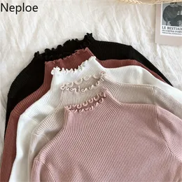 Malhas femininas Tees Nepote outono Winter Ruffles suéter Sweater Gurtleneck Mulheres suéteres altos elásticos fêmeas sólidas femininas slim sexy pullovers de malha 220915