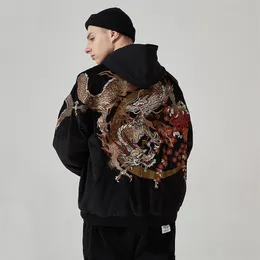 Men's Wool Blends winter Chinese style embroidery dragon thick men's jacket brand personality Japanese Yokosuka cotton clothing casual 220915
