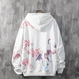 Men s Hoodies Sweatshirts Chinese Style Couple Hooded Autumn Thin Loose National Trend Cherry Blossom Pink Crane Casual Men 220914