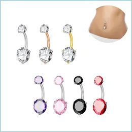 Navel Bell Button Rings Zircon Navel Ring Pin Buckle Exquisite Three Claws Round Ball Belly Rings Human Body Puncture Ornaments More Dhcpw