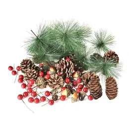 Christmas Decorations 131PCS Thanksgiving Farmhouse Autumn Home Accessories Simulation Pine Cone Red Fruit Kit 220914