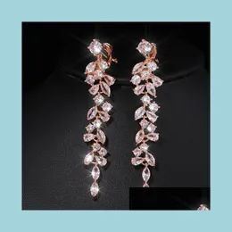 Dangle Chandelier Fashion Cubic Zirconia Crystal Long Drop Leaf Strains for Women Elegant CZ الزفاف المجوهرات الإكسسوارات 120 DHS9A