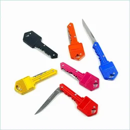 Keychains Mini Key Shape Folding Knife Keychain Portable Outdoor Sabre Pocket Fruit Mtifunctional Cam Tool Gear Drop Del Keychainshop Dhvim