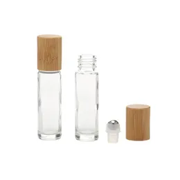 5 ml de óleo essencial difusor de vidro transparente na garrafa com tampa de bambu natural Bola de rolo de aço inoxidável