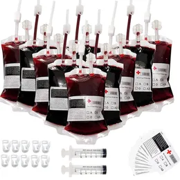 Party Decoration 20 Pack Halloween Decorations Blood Bag For Drink återanvändbara containrar Halloween/Vampire/Hospital Theme Party Parts Nurse Favors 220915