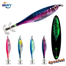 Balıkçılık Kancaları Whyy 4pcsset Yüzen Kalamar Jig Hook Yapay Karides Yem Deniz İçin Aydınlık Ahşap 220914