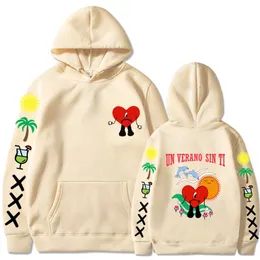 Luvtröjor herr Tröjor Bad Bunny UN VERANO SIN TI Grafik Dubbelsidigt tryck Luvtröja Dam Oversized Unisex Pullover Streetwear Kappor 220915