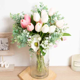 Faux Floral Greenery 9Pcs Artificial Tulips Flowers House Garden Decoration Eucalyptus Poppy Bouquet Birthday Party Wedding Decoration Fake Flowers J220906