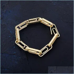 Link Chain Paper Clip Lock CLASP Link 7-8 tum armband Iced Out Zircon Bling Hip Hop Men smycken gåva Bärade Charms Armband 3491 DHR0Y