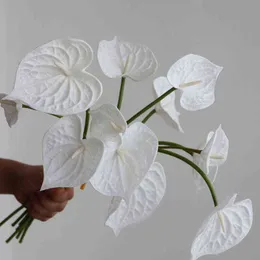 Faux Floral Greenery 4 peças Real Touch Artificial Pu Flowers Anthurium Natal Wedding Home Decor Luxo Falso Plantas Orquídea Flores Acessórios Branco J220906