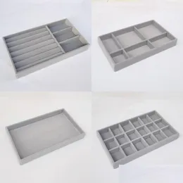 보석 트레이 수제 DIY 보석 트레이 박스 박스 Der Storage Organizer 그레이 소프트 베트 주얼리 귀이 목걸이 펜던트 브레이슬릿 디스플레이 R DHZKT