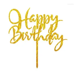 Festive Supplies 4 Colors Acrylic Happy Birthday Cake Flags Shiny Gold Topper For Party