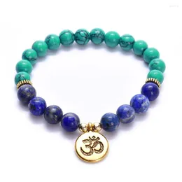 Strand Natural Stone 8mm Perlen Armband mit Charme f￼r Frauen weibliche Yoga Chakras Lapis Lazuli Lotus Zen Schmuck Gro￟handel