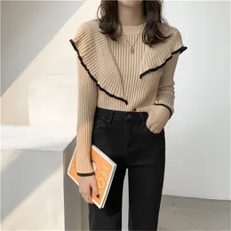 Women's Knits Tees HziriP OL Basic Bottoming Knit Sweater Korean Style Flounced Stitching Pullover Sweaters Slim Warm Thick Knitted Tops 220914