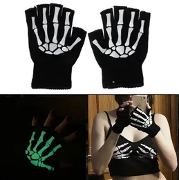 Warm Knitting Gloves For Adult Solid Acrylic Half Finger Glove Human Skeleton Head Gripper Print Cycling Non-slip Wrist Gloves FY5602