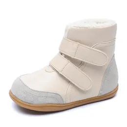 Boots Winter thick warm cotton shoes boys and girls genuine leather barefoot baby snow boots plus velvet plush 220915