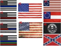Amerikansk flagga 90cmx150cm brottsbekämpande officer Andra ändringsförslaget US Police Fine Blue Line American Betsy Ross P0915