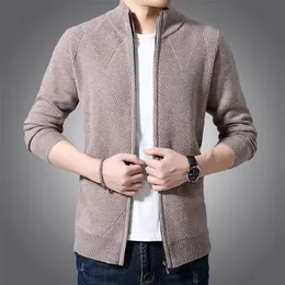 Men's Wool Blends Men's cardigan 100% pure wool knitted coat winter young and middle-aged zipper stand collar sweater 220915