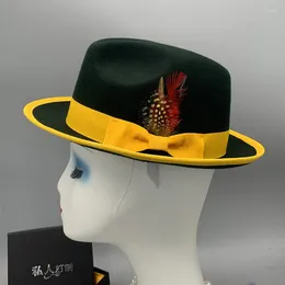 Basker män hattar fjäder fedoras lady woolen file hatt unisex bowknot jazz för och kvinnor