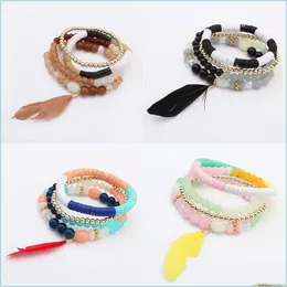 Charm Bracelets Charms Bracelets Bohemian Feather Braceletelastic Force Line Resin Beaded Bracelet 1101 B3 Drop Delivery 2021 Jewelry Dh4I6