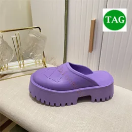 2022Luxury slippers Perforated Logo Slip-on Platform Rubber Mules Sandals designer slipper men women shoes black ivory purple summer slides