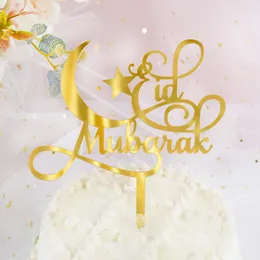 Festliga leveranser 1pc akryl eid mubarak cake topper ramadan dekoration guld bokstav mån dessert topp flagga islamisk muslimsk festival fest