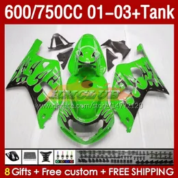 OEM Fairings & Tank For SUZUKI GSXR-750 black flames GSXR600 750CC K1 GSXR750 01 02 03 152No.51 600CC GSXR 750 600 CC 2001 2002 2003 GSXR-600 01-03 Injection Mold Fairing