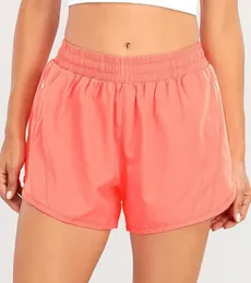 LU-077 Märke kvinnors yoga kläder höga midjeshorts tränar korta byxor fitness slitage flickor som kör elastiska vuxna byxor sportkläder